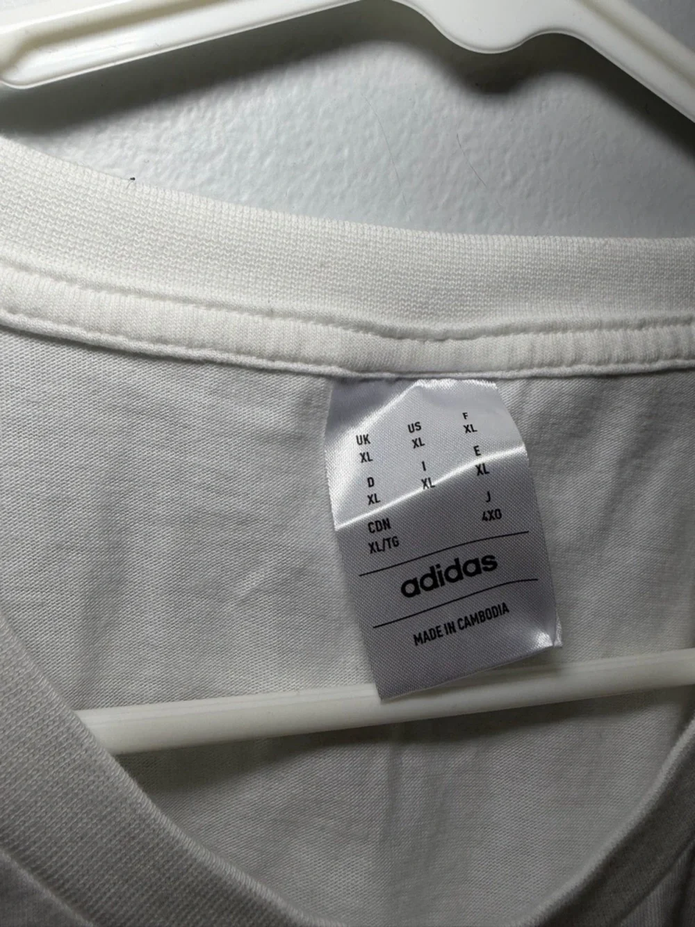 adidas White Short Sleeve Tee with Black Shoulder Stripes